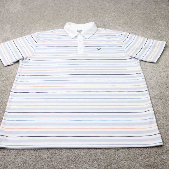 Callaway Opti-Dri Polo Shirt Men XL White/Blue/Orange Golf Short Sleeve Pullover - Picture 2 of 12